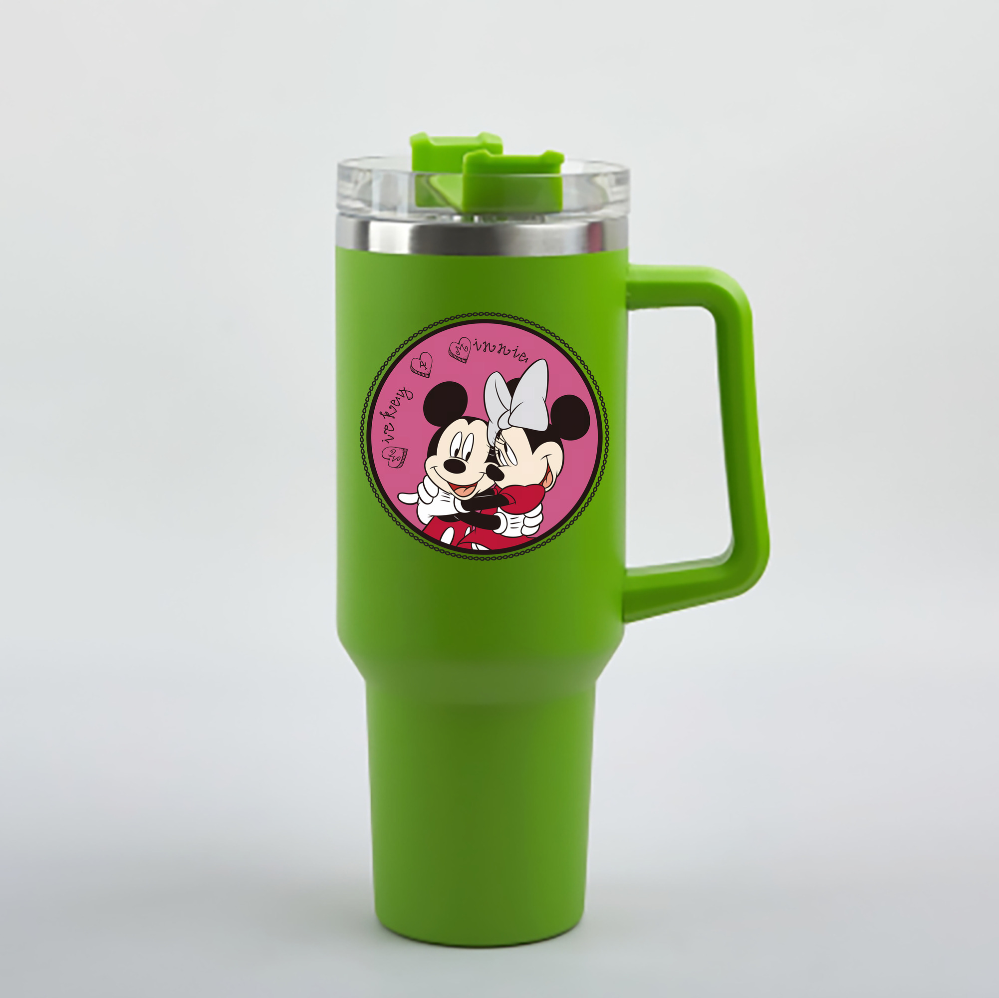 （画像用） ミッキーマウス Mickey Mouse 1200mL車用タンブラー - クリスタルステッカー（プラスチックストロー付き）